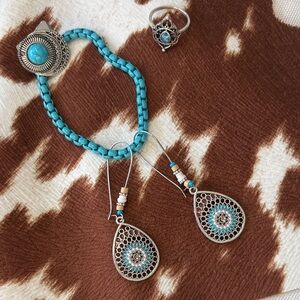Turquoise and Silver Bracelet Set